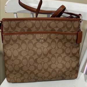 Coach Tan and Brown Signature Shoulder Bag